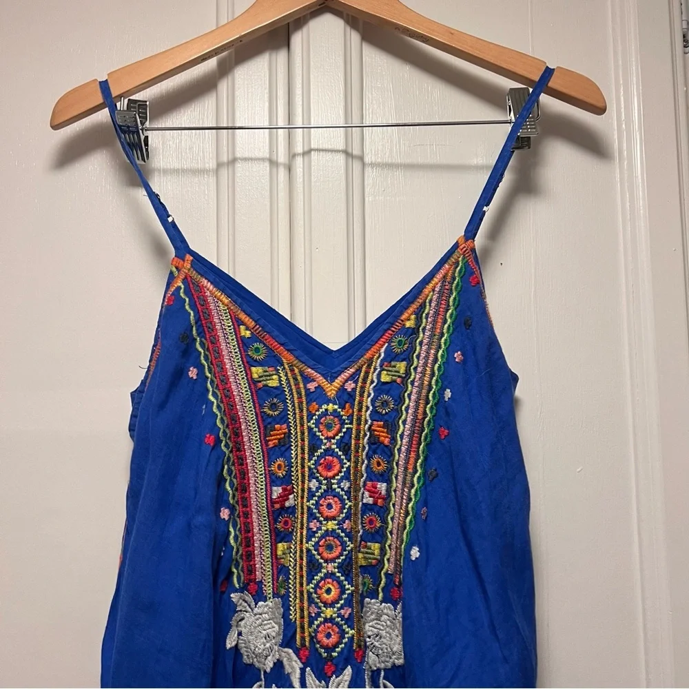 Johnny Was 3J Workshop Blue Embroidered Handkerchief Hem Boho Dress Medium - Picture 2 of 10